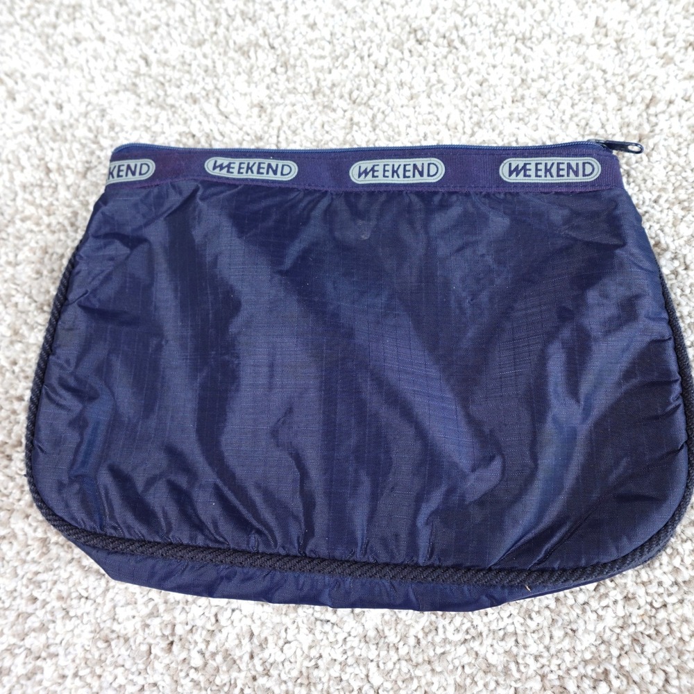 Weekend by LeSportsac Navy Blue Ripstop Nylon Zipper Cosmetic Travel Pouch Bag